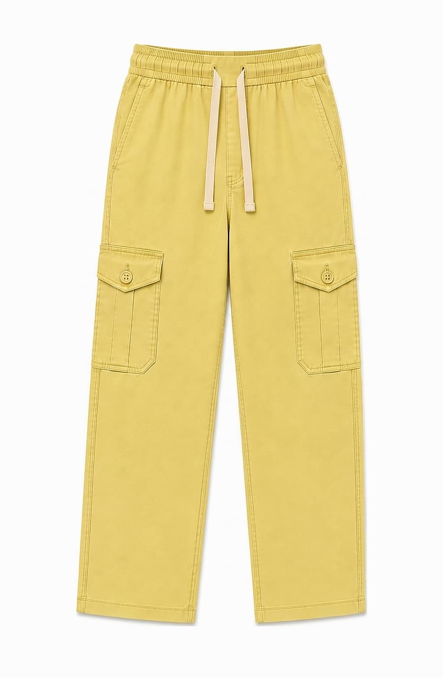 Kids' butter yellow cotton cargo trouser, front view — The Kids Cargo Trouser, Pakistan