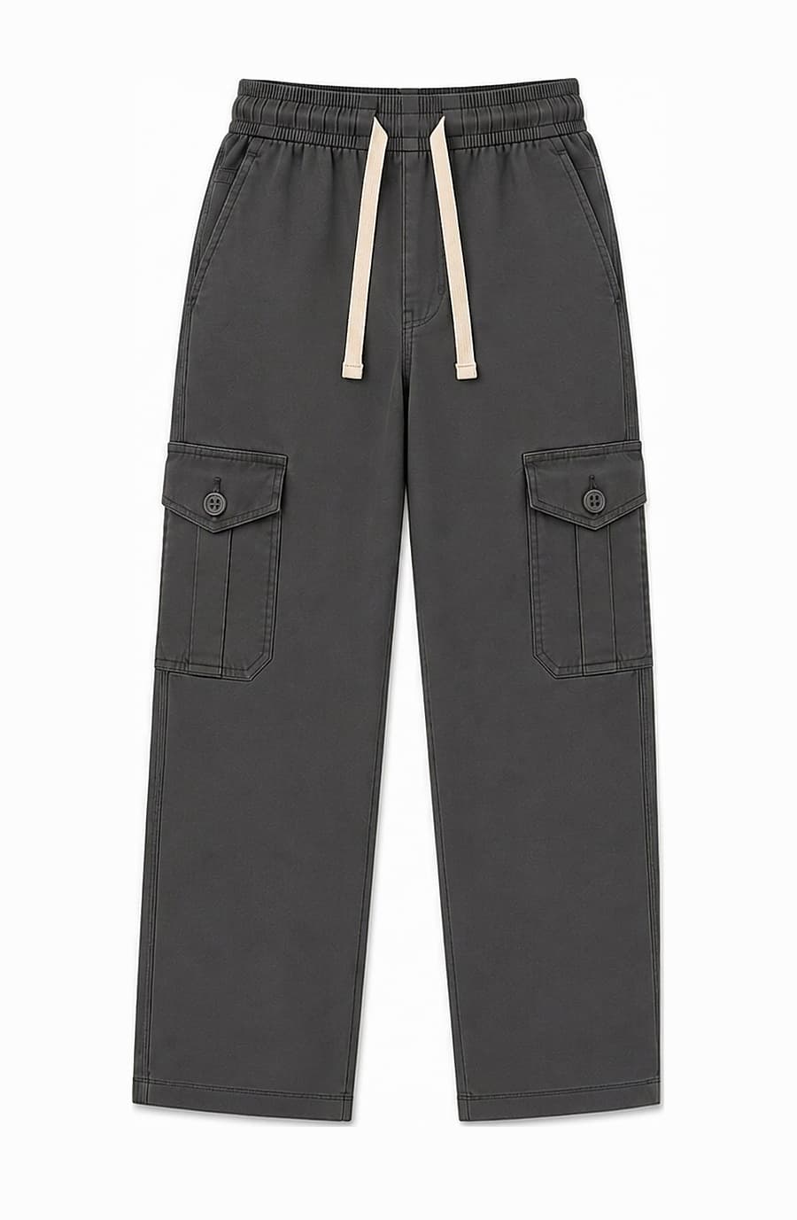 Kids' charcoal cotton cargo trouser, front view — The Kids Cargo Trouser, Pakistan