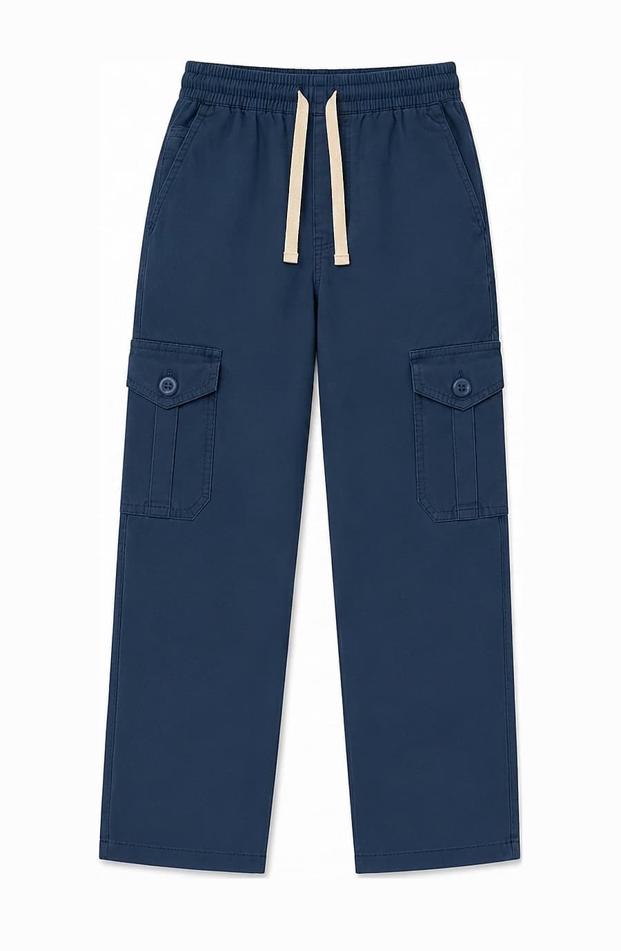 Kids' navy blue cotton cargo trouser, front view — The Kids Cargo Trouser, Pakistan